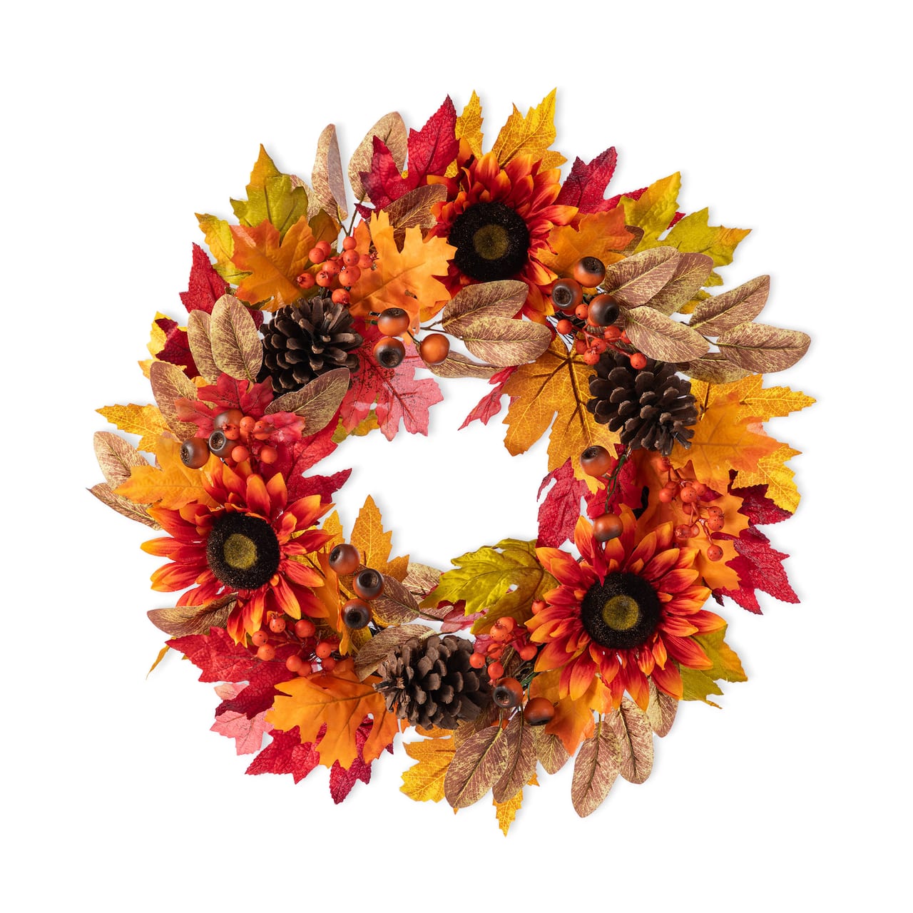 Glitzhome® 24" Fall Sunflower, Pinecone and Berry Wreath